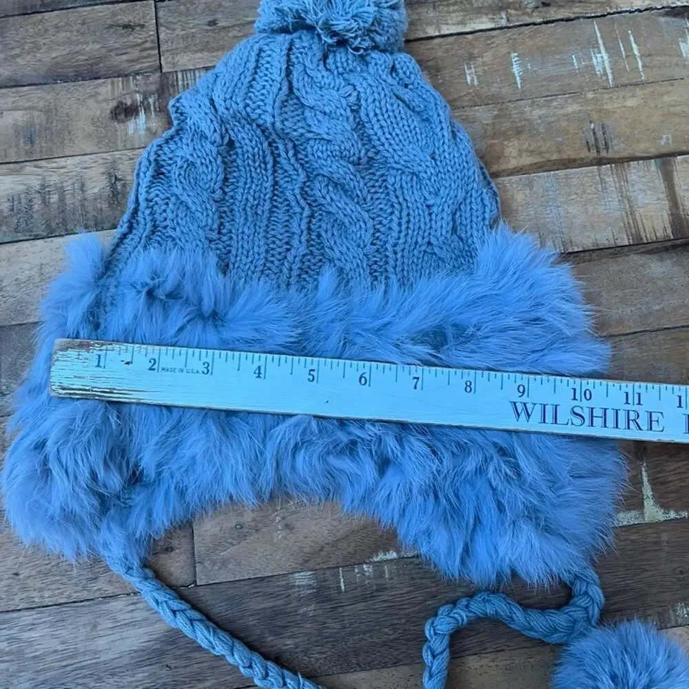 Gray Women's Trapper-Style Hat Braided Cable Knit Genuine Fur Trim